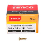 TIMCO 3.0 x 15 Gold Solo Countersunk Woodscrews for accurate fixing in timber, MDF, and masonry with plugs.