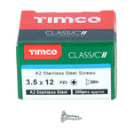 TIMCO Classic Multi-Purpose Countersunk A2 Stainless Steel Woodcrews - 3.5 x 12