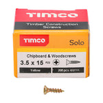 TIMCO Solo Countersunk Gold Woodscrews 3.5 x 15 for timber, boards, or masonry with plastic plugs.