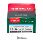 TIMCO Classic Multi-Purpose Countersunk A2 Stainless Steel Woodcrews - 3.5 x 20