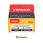 TIMCO Solo Countersunk Gold Woodscrews 3.5x25 designed for fixing timber, man-made boards, or masonry using plastic plugs.