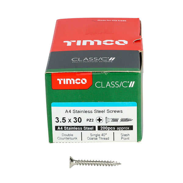 TIMCO Classic Multi-Purpose Countersunk A4 Stainless Steel Woodcrews - 3.5 x 30