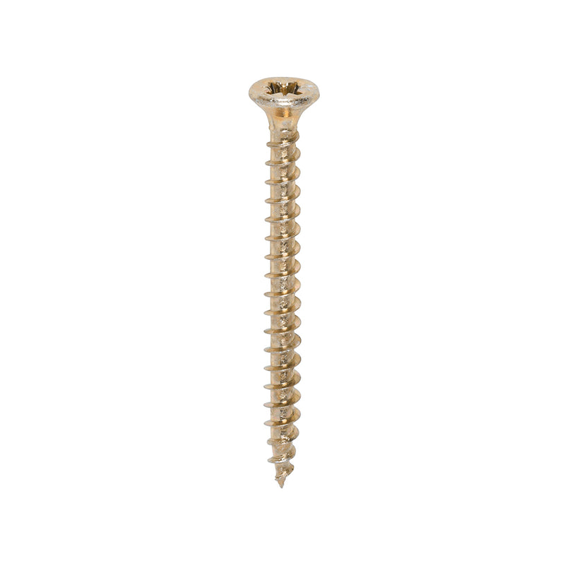 TIMCO Solo Countersunk Gold Woodscrews 3.5x40 designed for fixing timber, man-made boards, or masonry using plastic plugs.