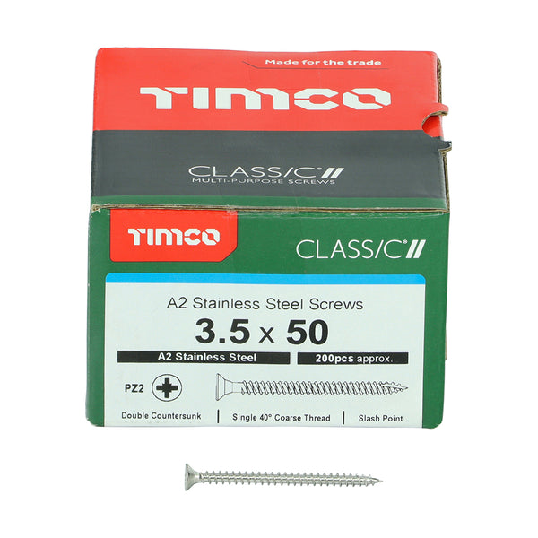 TIMCO Classic Multi-Purpose Countersunk A2 Stainless Steel Woodcrews - 3.5 x 50