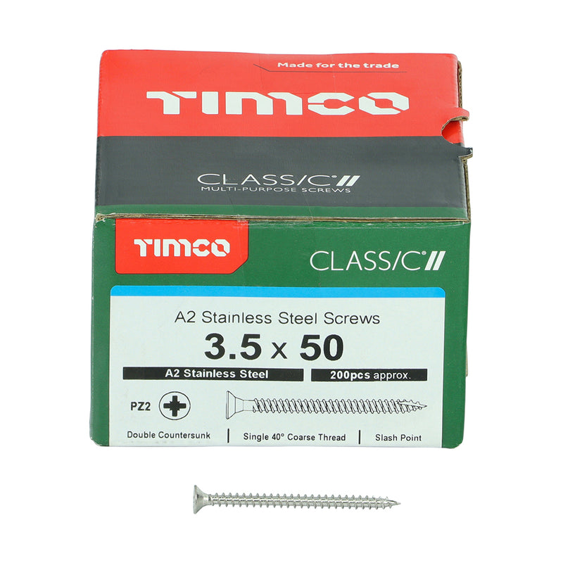 TIMCO Classic Multi-Purpose Countersunk A2 Stainless Steel Woodcrews - 3.5 x 50