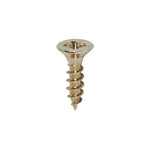 Gold multi-purpose countersunk woodscrews 4.0 x 16 designed for strong fixing in hardwood, MDF, plastic, and thin metal.