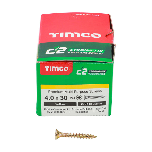 TIMCO C2 Strong-Fix Multi-Purpose Premium Countersunk Gold Woodscrews - 4.0 x 30