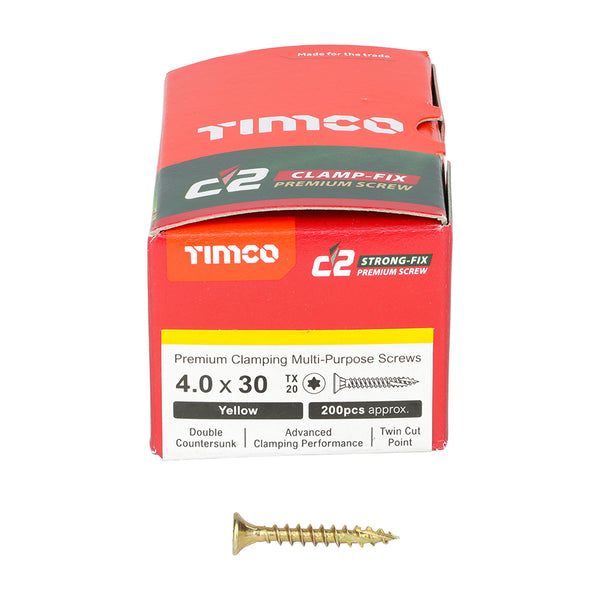 TIMCO C2 Clamp-Fix Multi-Purpose Premium Countersunk Gold Woodscrews - 4.0 x 30