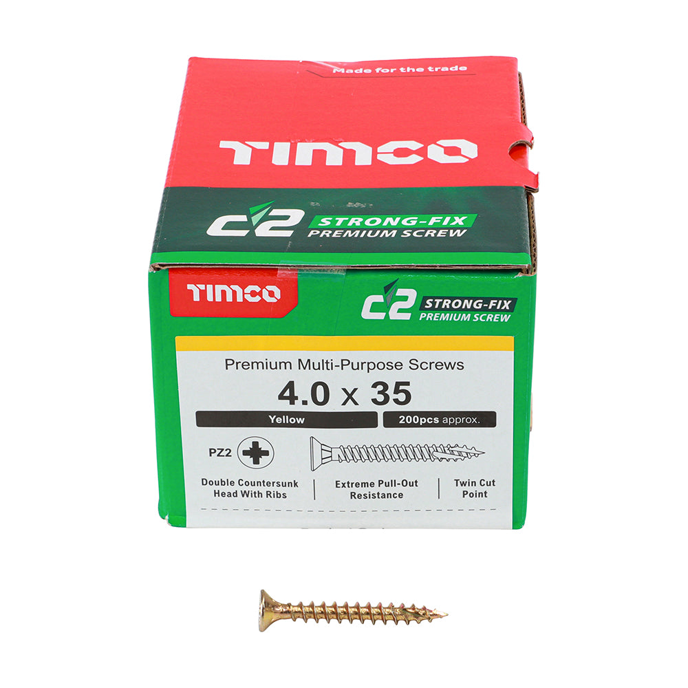 TIMCO C2 Strong-Fix Multi-Purpose Premium Countersunk Gold Woodscrews - 4.0 x 35