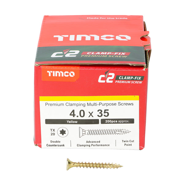 TIMCO C2 Clamp-Fix Multi-Purpose Premium Countersunk Gold Woodscrews - 4.0 x 35