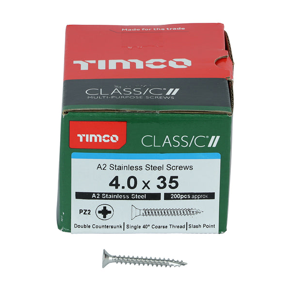 TIMCO Classic Multi-Purpose Countersunk A2 Stainless Steel Woodcrews - 4.0 x 35