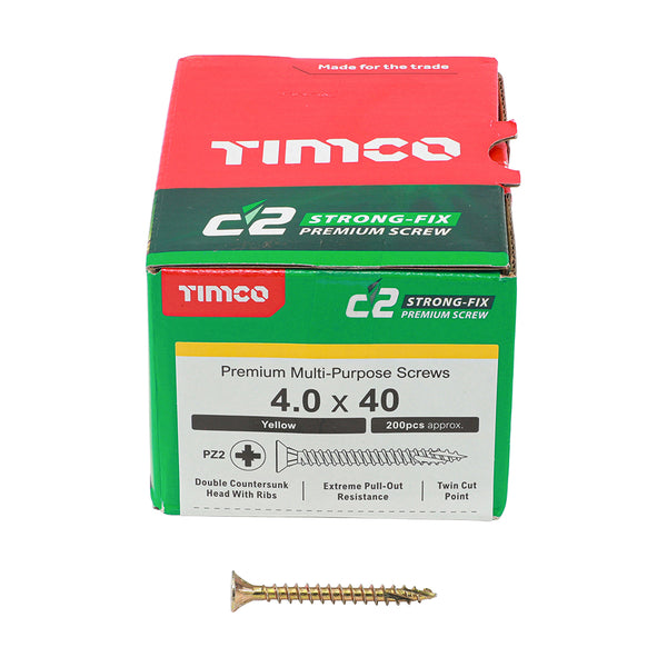 TIMCO C2 Strong-Fix Multi-Purpose Premium Countersunk Gold Woodscrews - 4.0 x 40