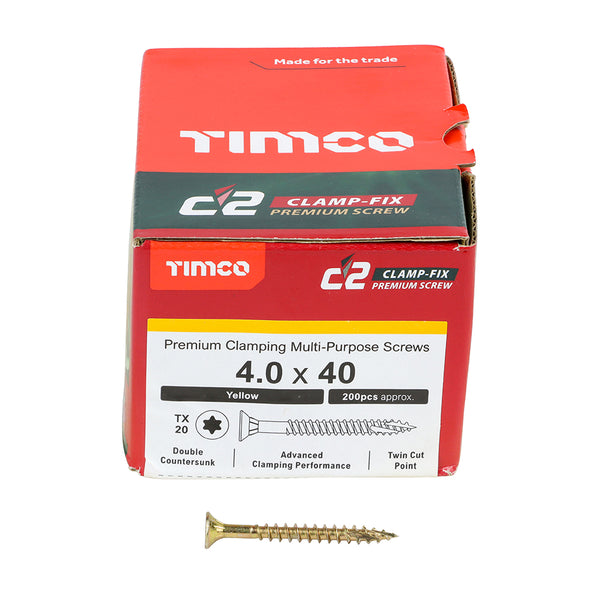 TIMCO C2 Clamp-Fix Multi-Purpose Premium Countersunk Gold Woodscrews - 4.0 x 40