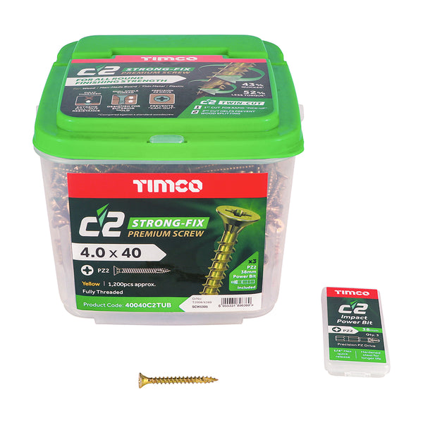 TIMCO C2 Strong-Fix Multi-Purpose Premium Countersunk Gold Woodscrews - 4.0 x 40