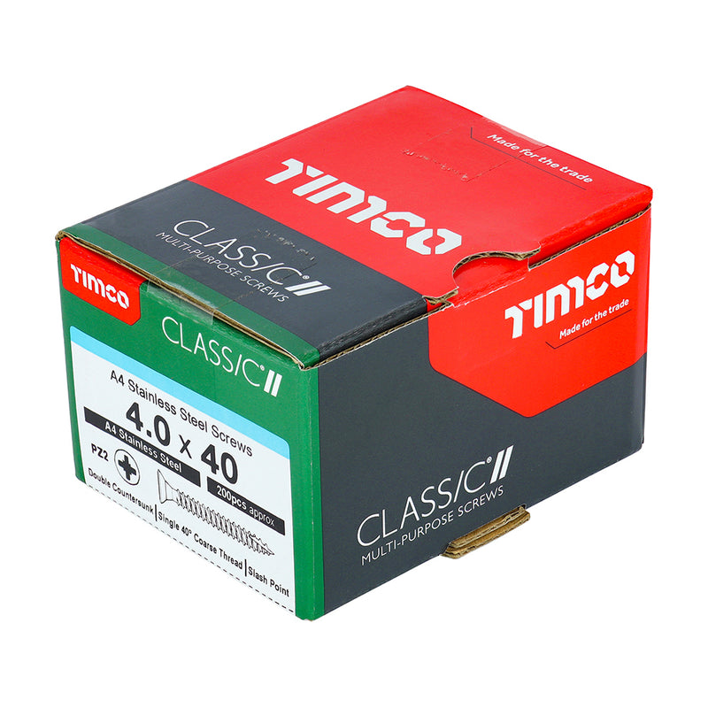 TIMCO Classic Multi-Purpose Countersunk A4 Stainless Steel Woodcrews - 4.0 x 40