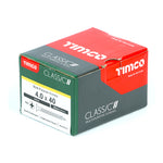 TIMCO Classic Multi-Purpose Countersunk Gold Woodscrews 4.0x40 ideal for hardwood, MDF, chipboard, plastic, and light metal fixing.