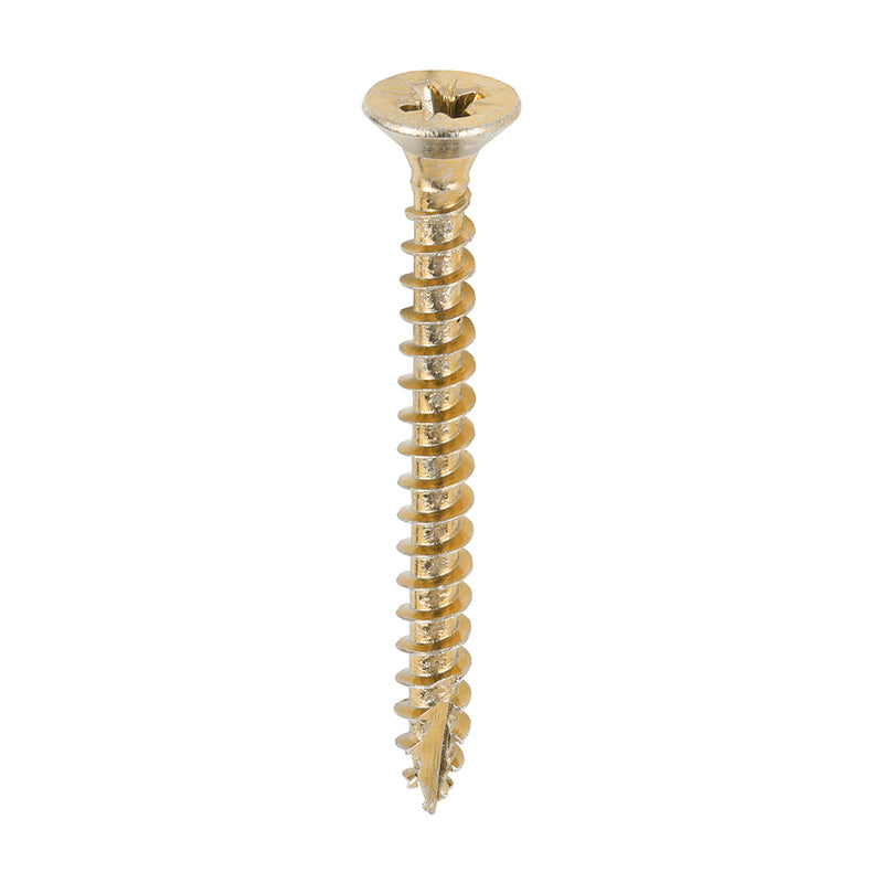 TIMCO Classic Multi-Purpose Countersunk Gold Woodscrews 4.0x40 ideal for hardwood, MDF, chipboard, plastic, and light metal fixing.