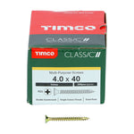 TIMCO Classic Multi-Purpose Countersunk Gold Woodscrews 4.0x40 ideal for hardwood, MDF, chipboard, plastic, and light metal fixing.