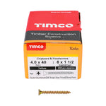 TIMCO Solo Countersunk Gold Woodscrews 4.0x40 designed for fixing timber, boards, or masonry when used with plastic plugs.