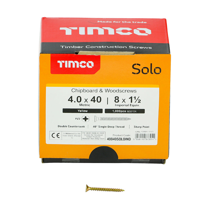 TIMCO Solo Countersunk Gold Woodscrews - 4.0 x 40