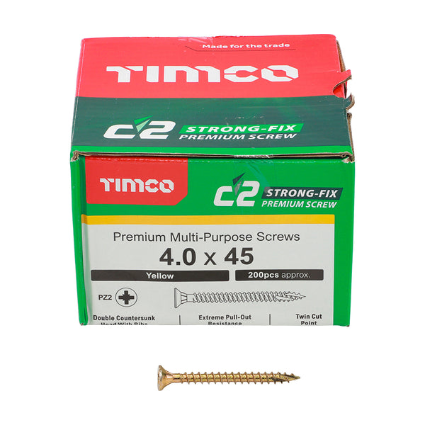 TIMCO C2 Strong-Fix Multi-Purpose Premium Countersunk Gold Woodscrews - 4.0 x 45