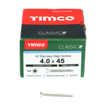 TIMCO Classic Multi-Purpose Countersunk A2 Stainless Steel Woodcrews - 4.0 x 45