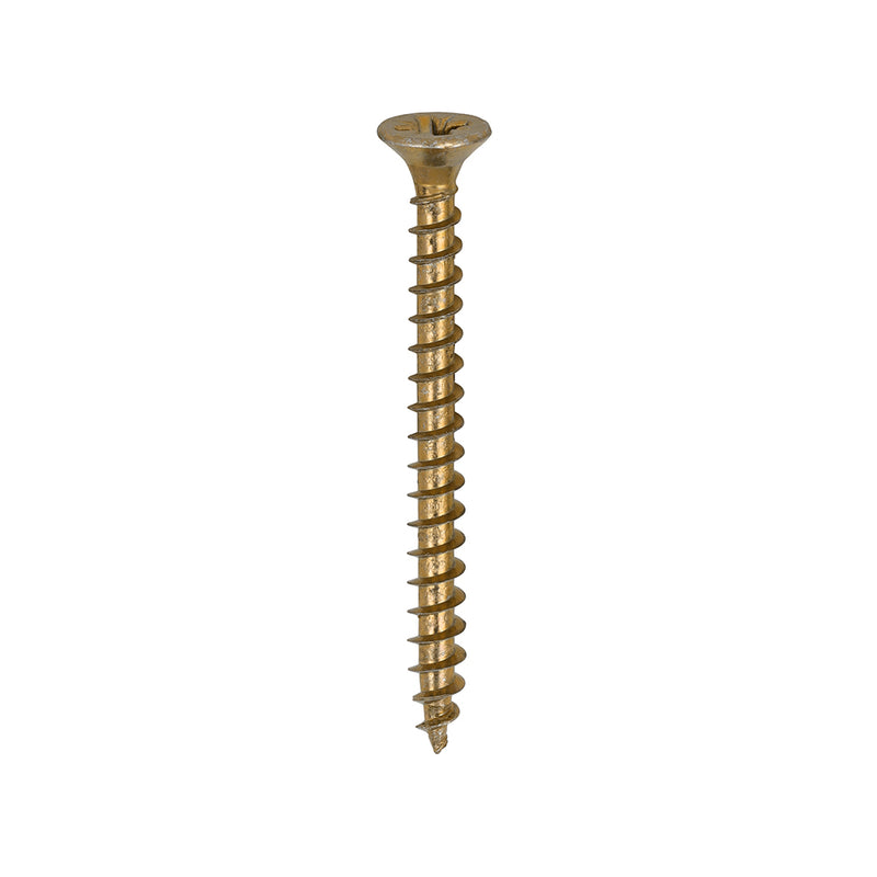 Gold countersunk single thread woodscrews 4.0 x 45 designed for fixing timber, boards, or masonry securely.