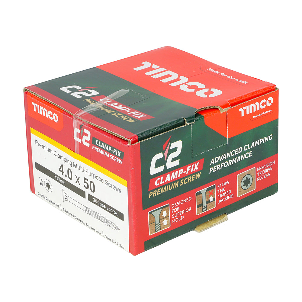 TIMCO C2 Clamp-Fix Multi-Purpose Premium Countersunk Gold Woodscrews - 4.0 x 50