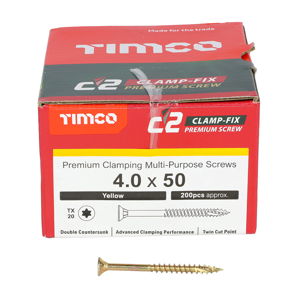 TIMCO C2 Clamp-Fix Multi-Purpose Premium Countersunk Gold Woodscrews - 4.0 x 50