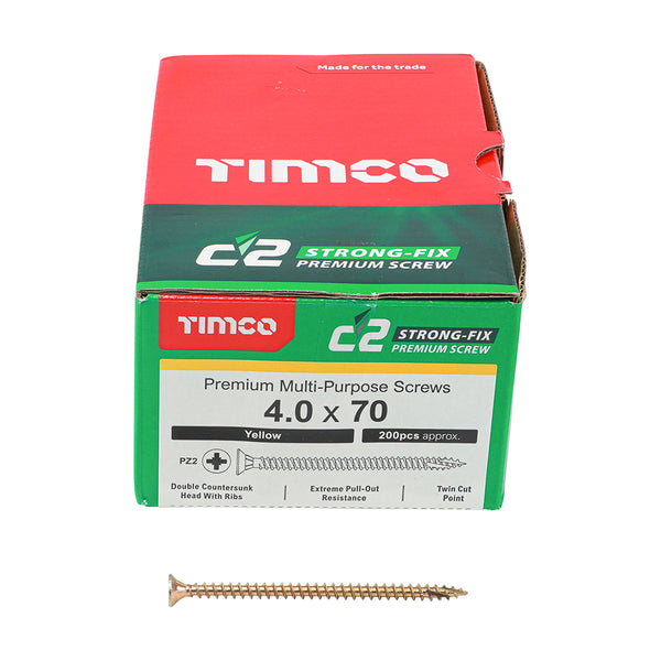 TIMCO C2 Strong-Fix Multi-Purpose Premium Countersunk Gold Woodscrews - 4.0 x 70