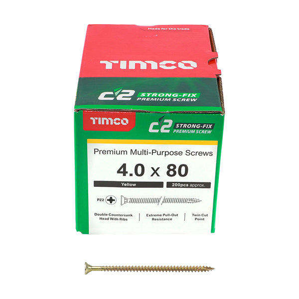 TIMCO C2 Strong-Fix Multi-Purpose Premium Countersunk Gold Woodscrews - 4.0 x 80