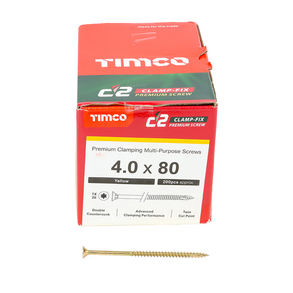 TIMCO C2 Clamp-Fix Multi-Purpose Premium Countersunk Gold Woodscrews - 4.0 x 80