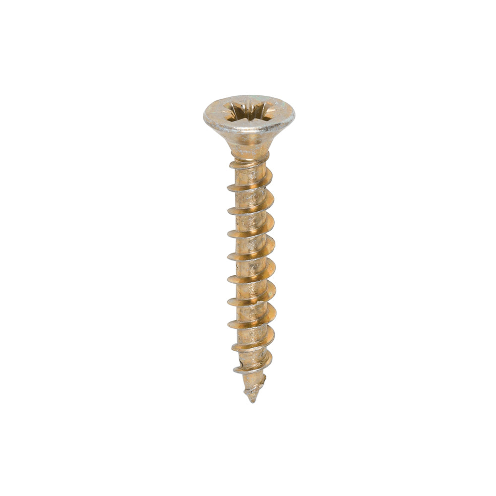 TIMCO 4.5 x 30 Gold Solo Countersunk Woodscrews for secure fixing in timber, man-made boards, and masonry with plugs.