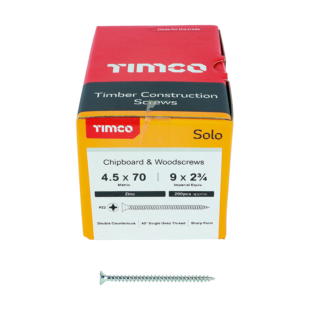 TIMCO Solo Countersunk Silver Woodscrews - 4.5 x 70