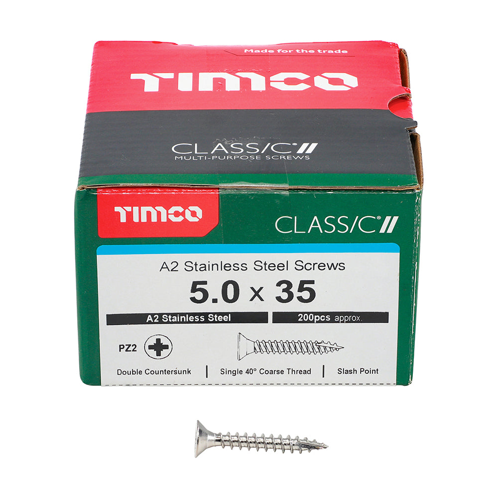 TIMCO Classic Multi-Purpose Countersunk A2 Stainless Steel Woodcrews - 5.0 x 35