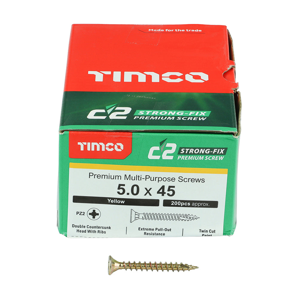 TIMCO C2 Strong-Fix Multi-Purpose Premium Countersunk Gold Woodscrews - 5.0 x 45