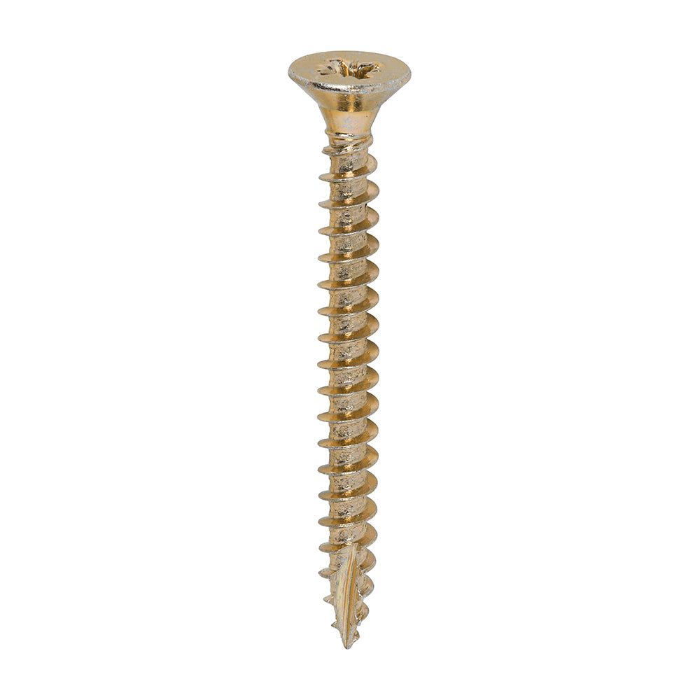 TIMCO Classic Multi-Purpose Countersunk Gold Woodscrews 5.0x50 ideal for hardwood, MDF, chipboard, plastic, and light metal fixing.
