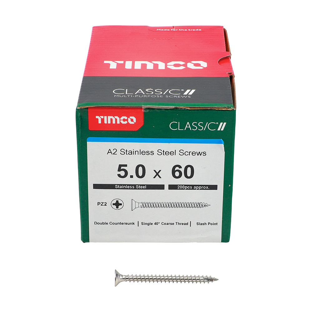 TIMCO Classic Multi-Purpose Countersunk A2 Stainless Steel Woodcrews - 5.0 x 60