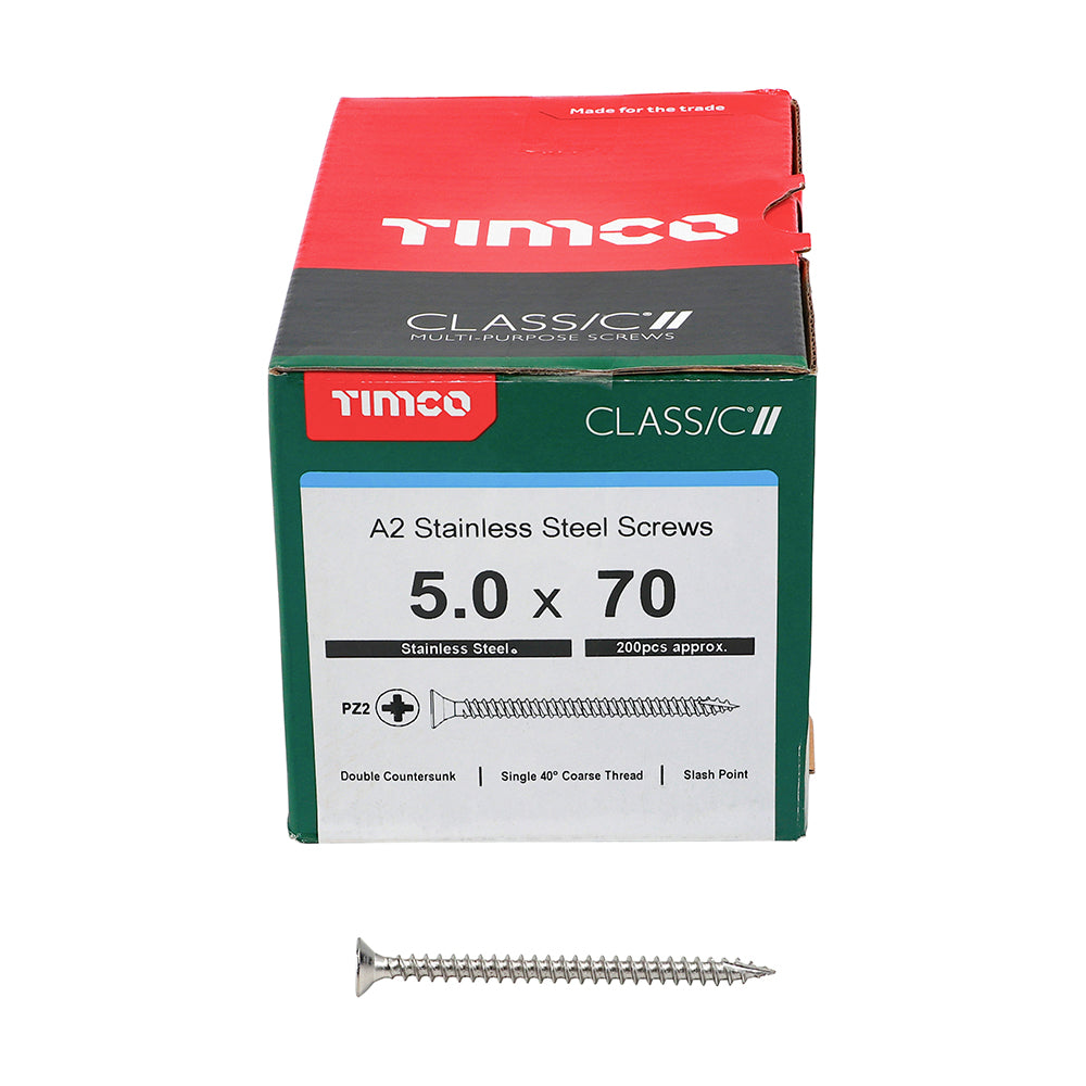 TIMCO Classic Multi-Purpose Countersunk A2 Stainless Steel Woodcrews - 5.0 x 70