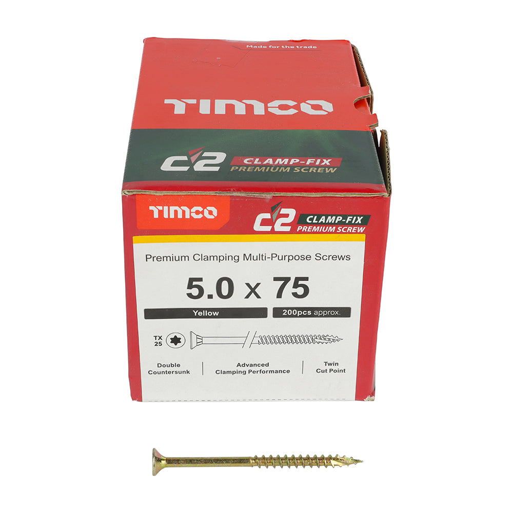 TIMCO C2 Clamp-Fix Multi-Purpose Premium Countersunk Gold Woodscrews - 5.0 x 75