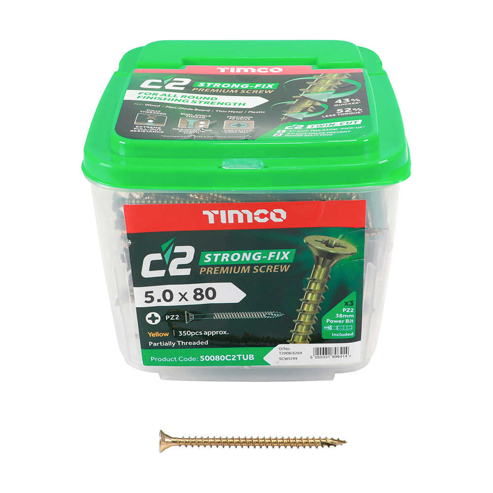 TIMCO C2 Strong-Fix Multi-Purpose Premium Countersunk Gold Woodscrews - 5.0 x 80