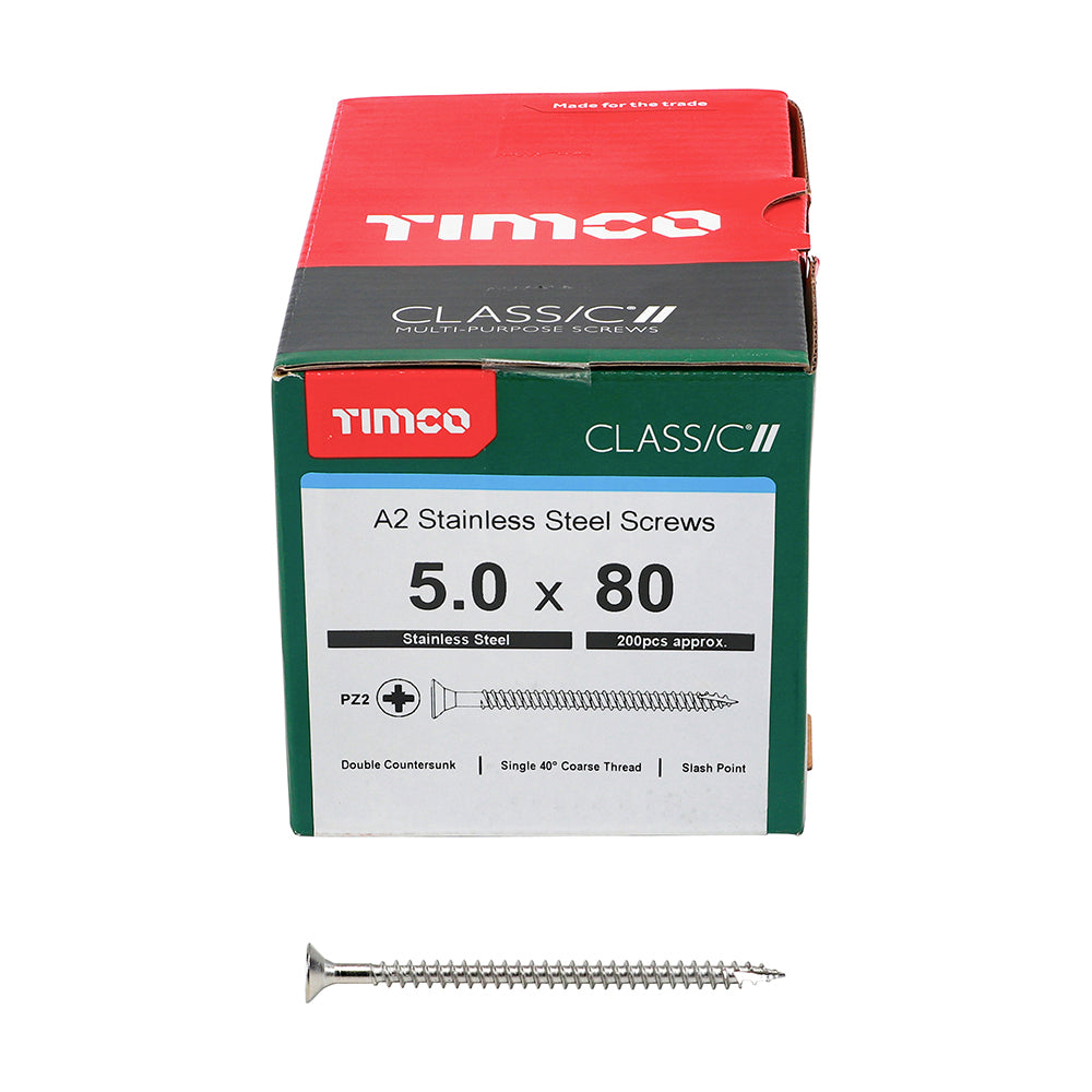 TIMCO Classic Multi-Purpose Countersunk A2 Stainless Steel Woodcrews - 5.0 x 80