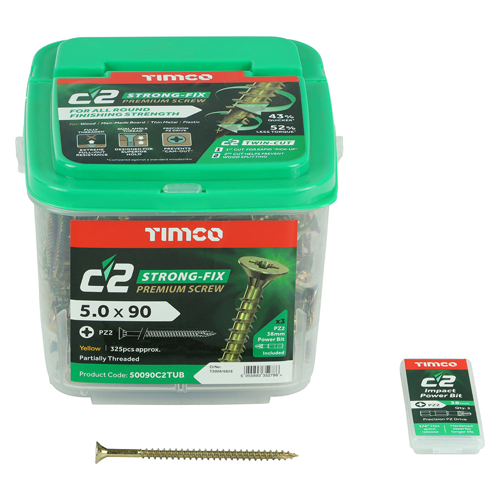 TIMCO C2 Strong-Fix Multi-Purpose Premium Countersunk Gold Woodscrews - 5.0 x 90