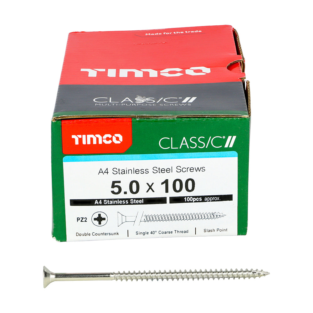 TIMCO Classic Multi-Purpose Countersunk A4 Stainless Steel Woodcrews - 5.0 x 100