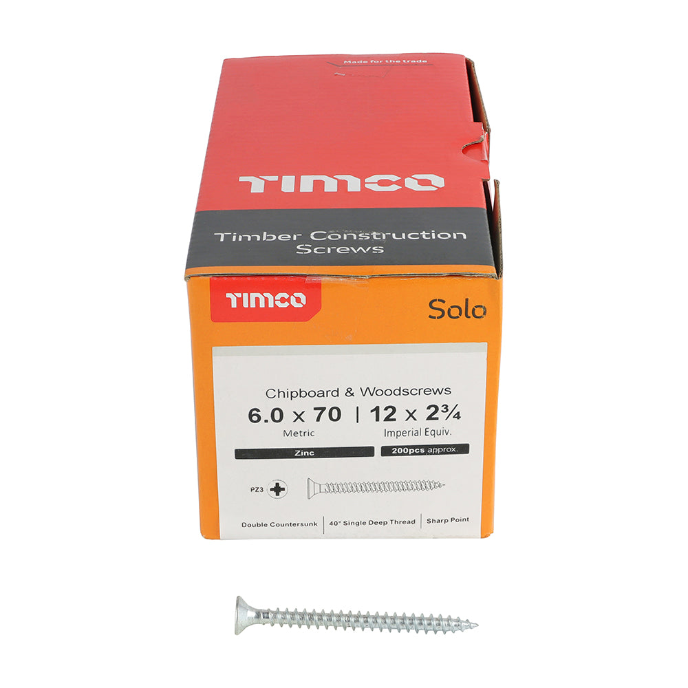 TIMCO Solo Countersunk Silver Woodscrews - 6.0 x 70