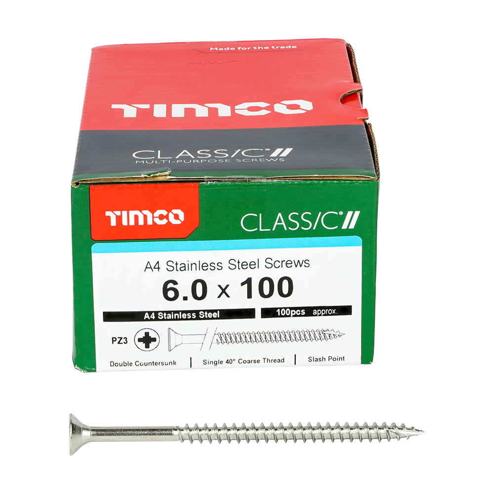 TIMCO Classic Multi-Purpose Countersunk A4 Stainless Steel Woodcrews - 6.0 x 100