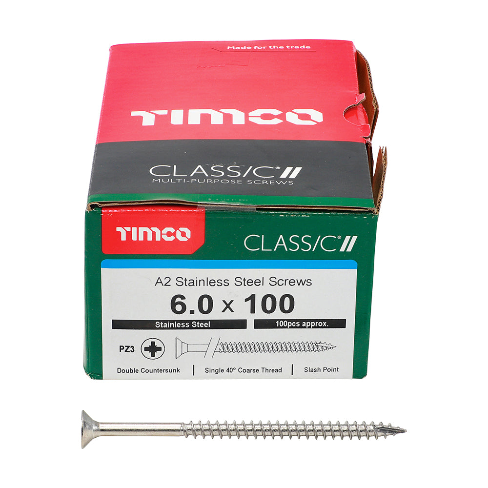 TIMCO Classic Multi-Purpose Countersunk A2 Stainless Steel Woodcrews - 6.0 x 100
