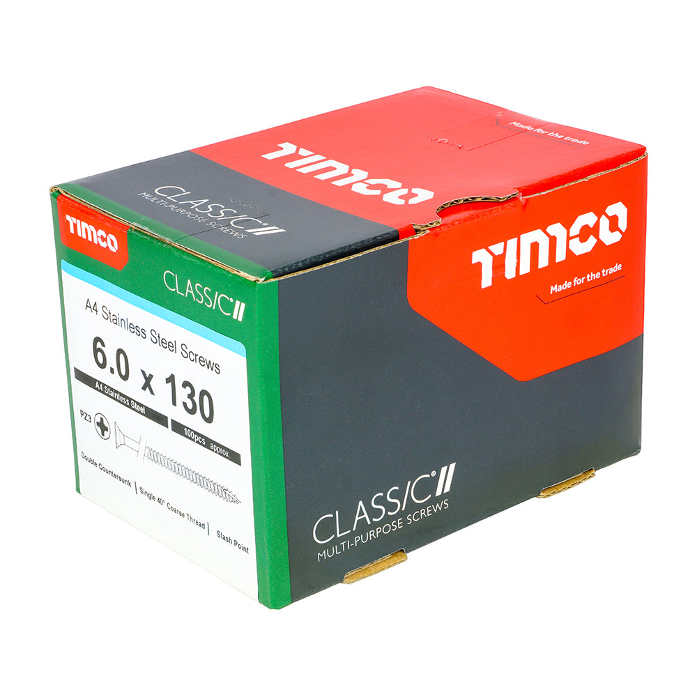 TIMCO Classic Multi-Purpose Countersunk A4 Stainless Steel Woodcrews - 6.0 x 130