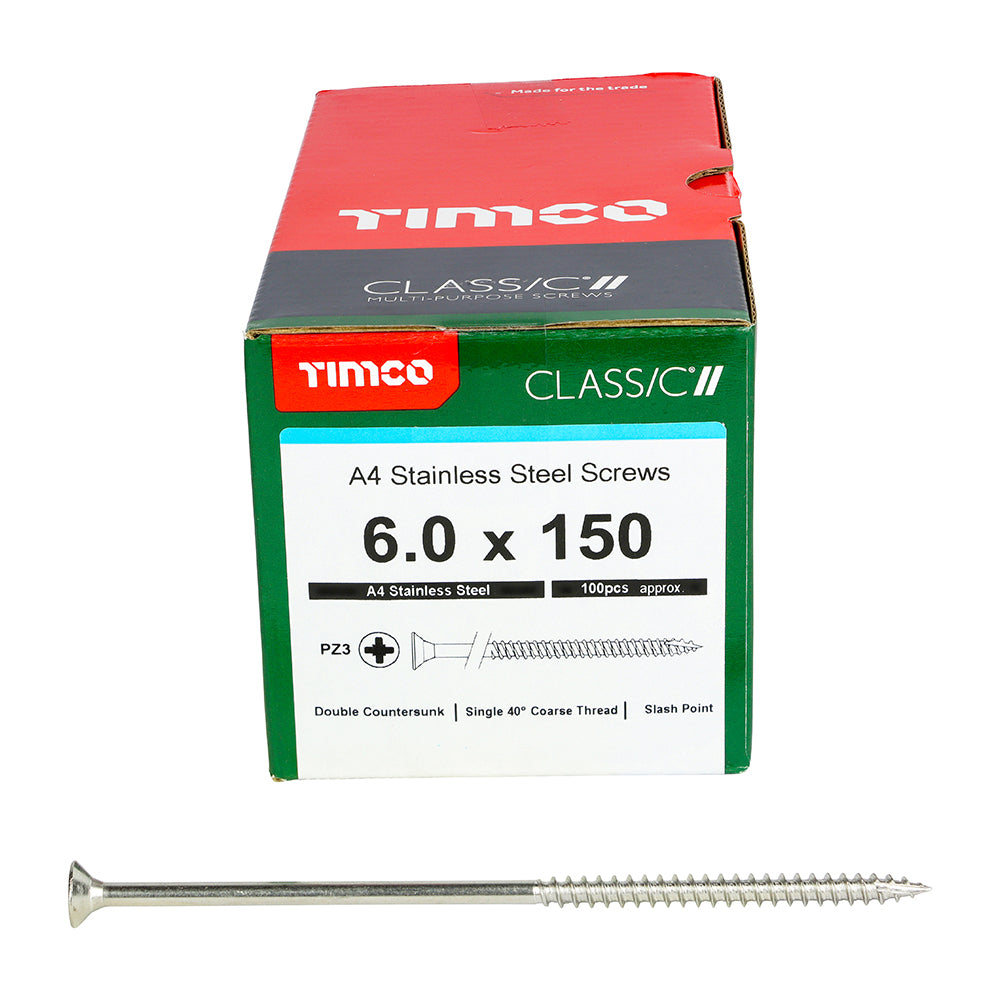TIMCO Classic Multi-Purpose Countersunk A4 Stainless Steel Woodcrews - 6.0 x 150