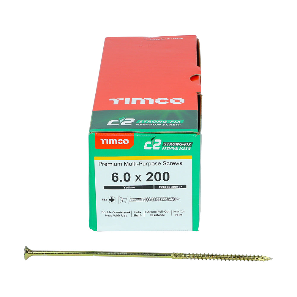 TIMCO C2 Strong-Fix Multi-Purpose Premium Countersunk Gold Woodscrews - 6.0 x 200